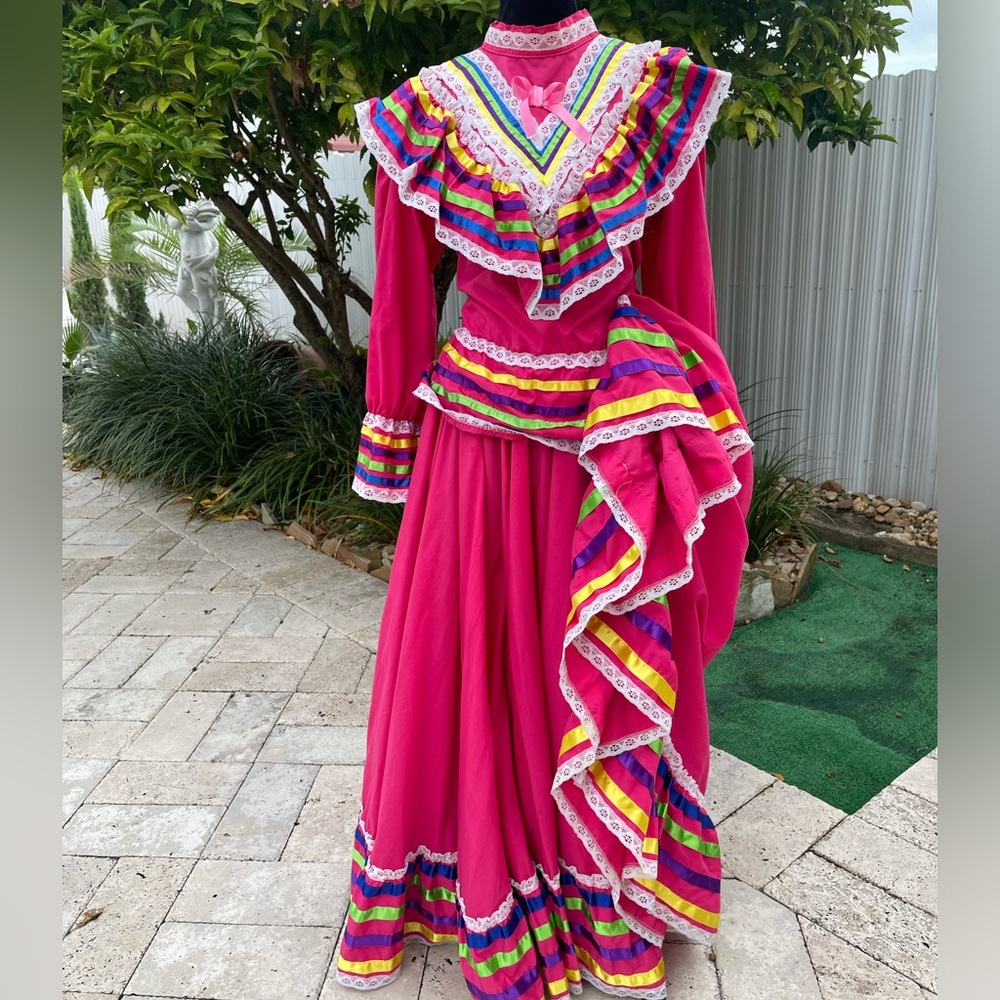 Vibrant Pink Multicolor Ruffled Dress